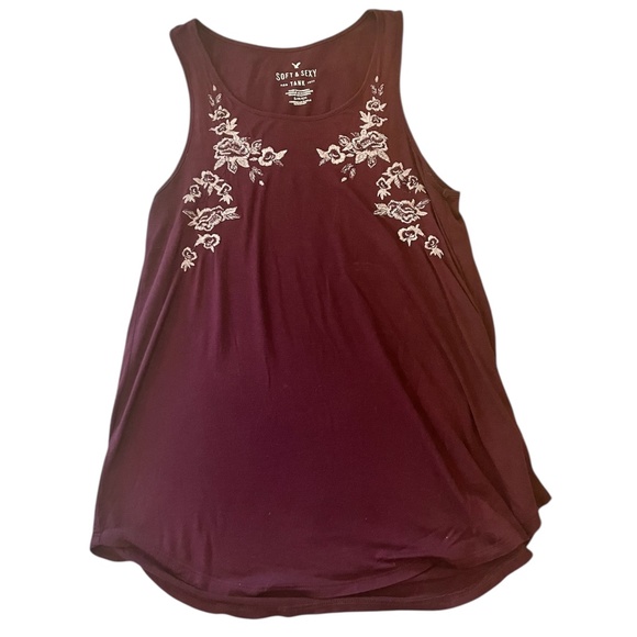 American Eagle Soft & Sexy Purple Tank Top with Floral Embroidery Detail | Small - Picture 6 of 6